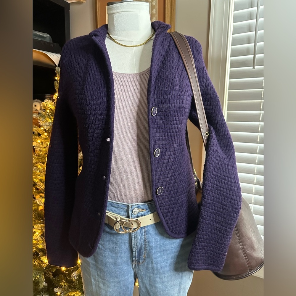 Purple Merino Wool Talbots Textured Women's Cardigan